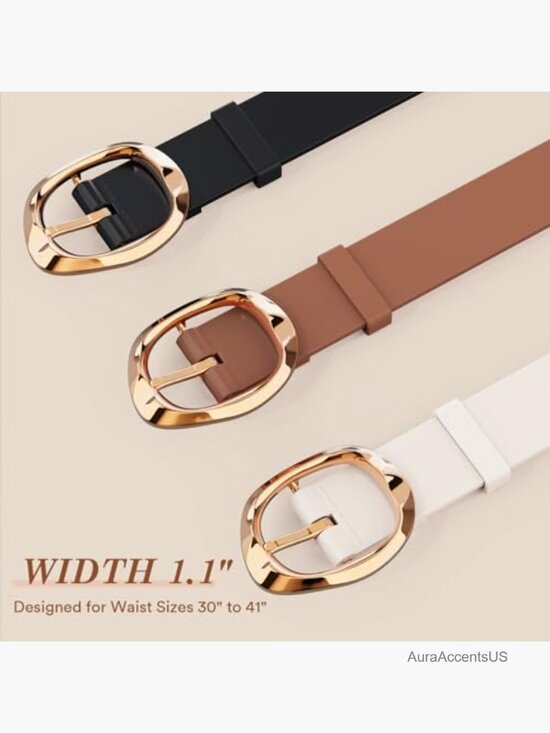 3-Pack Women\'s Leather Belts with Gold Buckle for Jeans & Dresses
